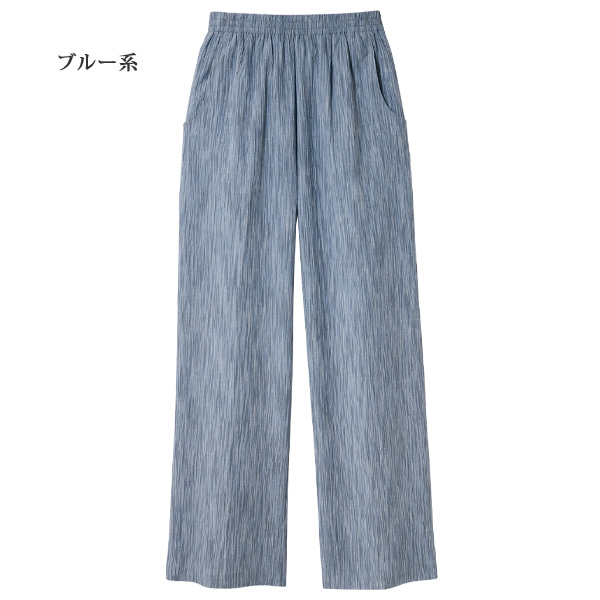 麻混かすり織りワイドパンツ / 大きいサイズ M L LL 3L