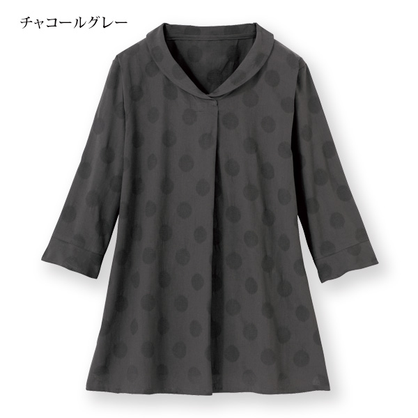 綿麻ドット柄ショール襟風ブラウス