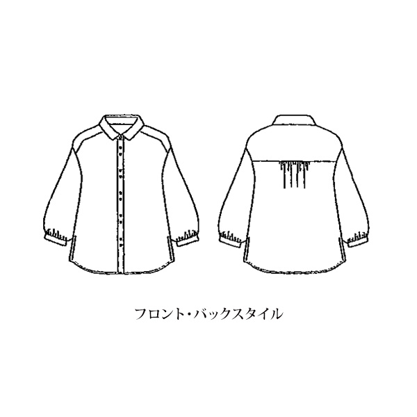 麻綿プリント襟付ブラウス