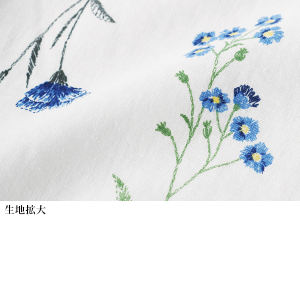 麻綿プリントスタンド襟ブラウス