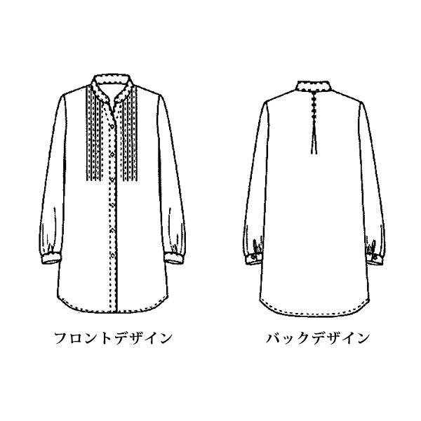 先染め綿スラブ薄起毛 ピンタックチュニックブラウス
