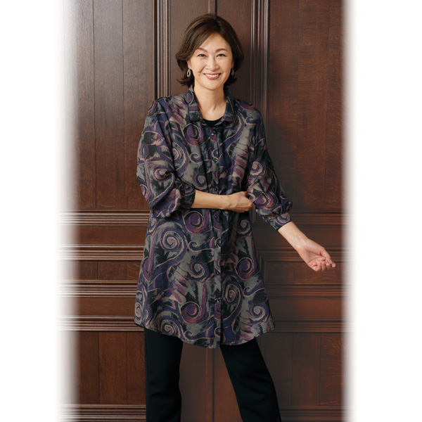 シフォンプリントロングブラウス