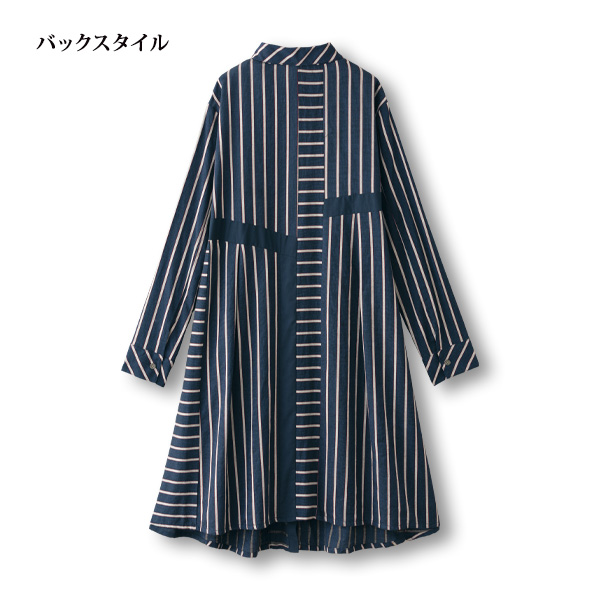 ストライプ切替え ロングシャツジャケット