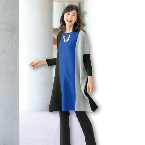 配色ニットチュニック