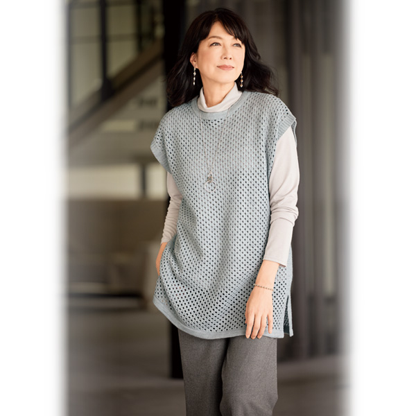ウール入りメッシュ編みロングベスト
