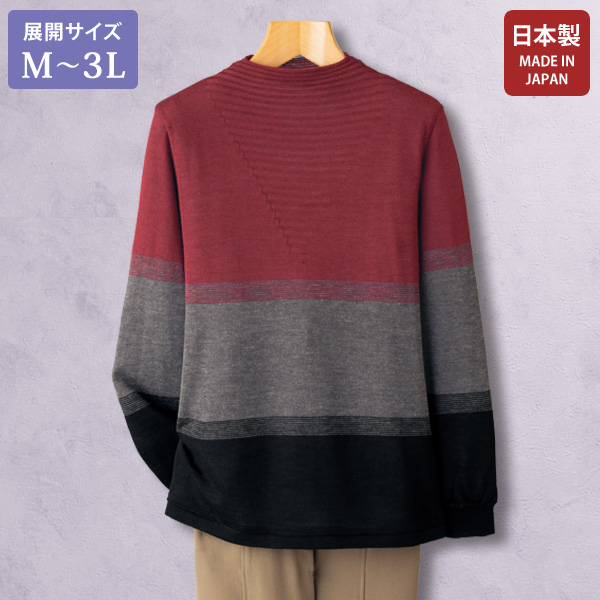 配色ボーダーデザインニットプルオーバー / 大きいサイズ M L LL 3L