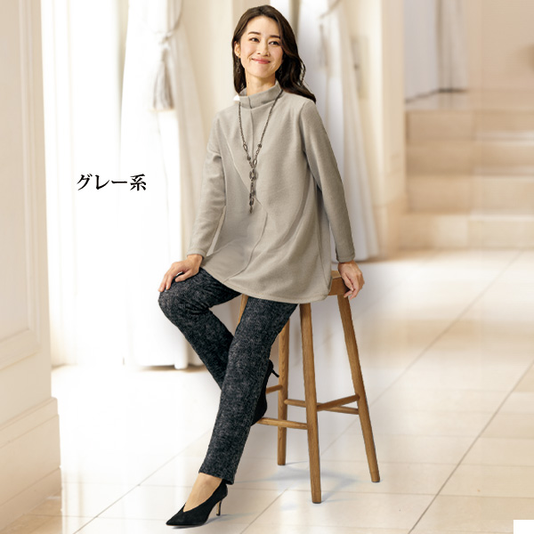 デニム調プリント裏起毛パンツ 股下70cm 大きいサイズ M L LL 3L