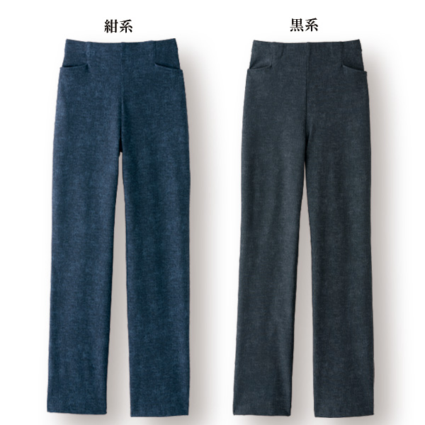 デニム調プリント裏起毛パンツ 股下70cm 大きいサイズ M L LL 3L