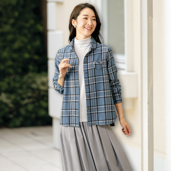 格子柄襟付 オーバーブラウス