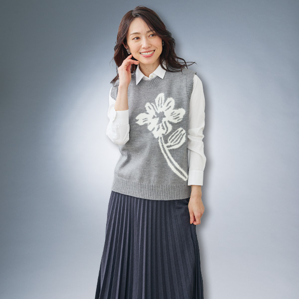 花柄ニットベスト