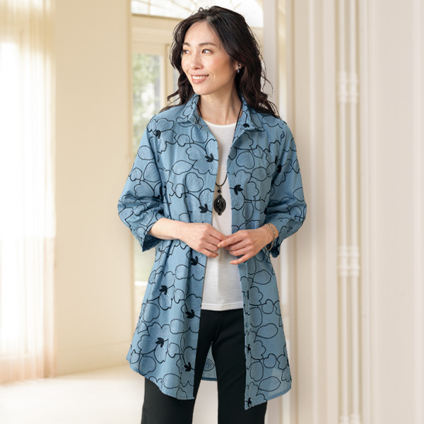 人気大割引 花柄刺しゅう 京都通販ミセスの | ロングシャツジャケット トップス