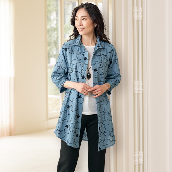 花柄刺しゅう ロングシャツジャケット