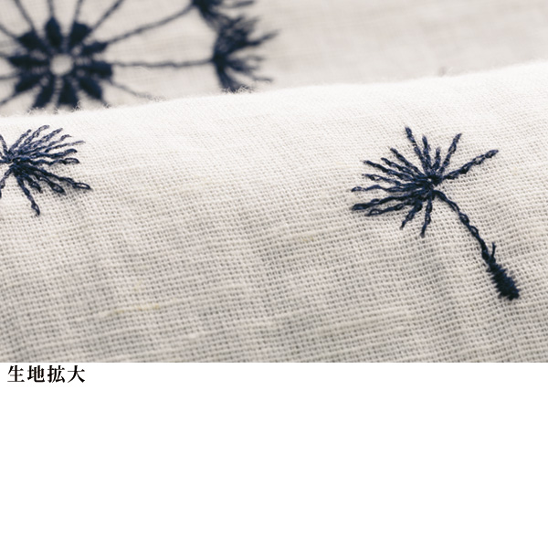 麻混 花柄刺しゅうブラウス