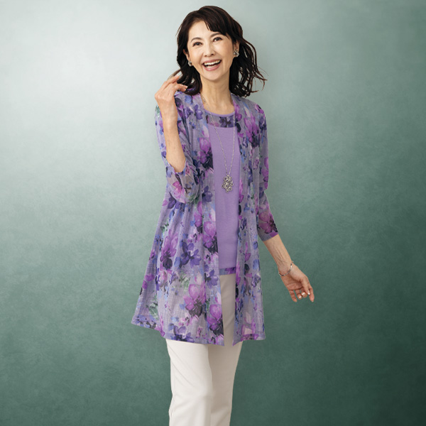花柄ロングカットソーアンサンブル