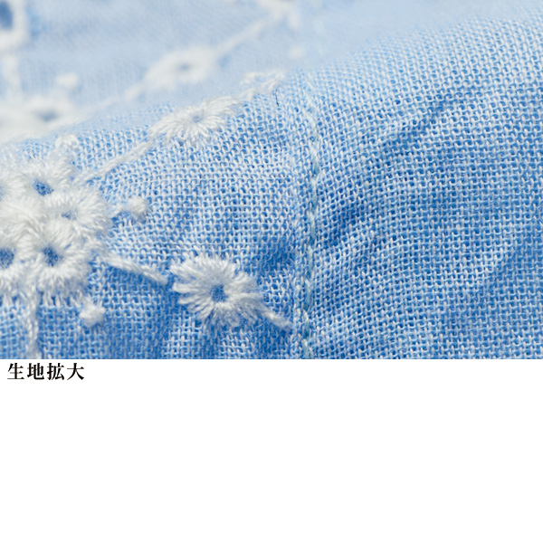 綿混ワッシャー 刺しゅう切替えブラウス
