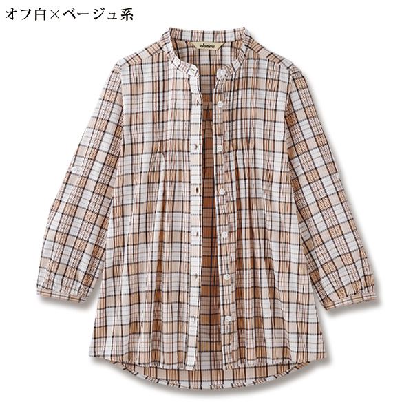 クールタッチ ピンタック使い 綿先染めサッカーブラウス