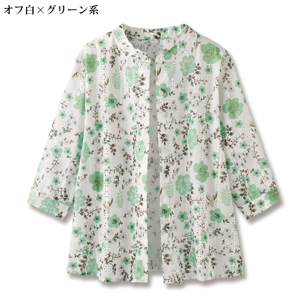 綿レースプリントブラウス