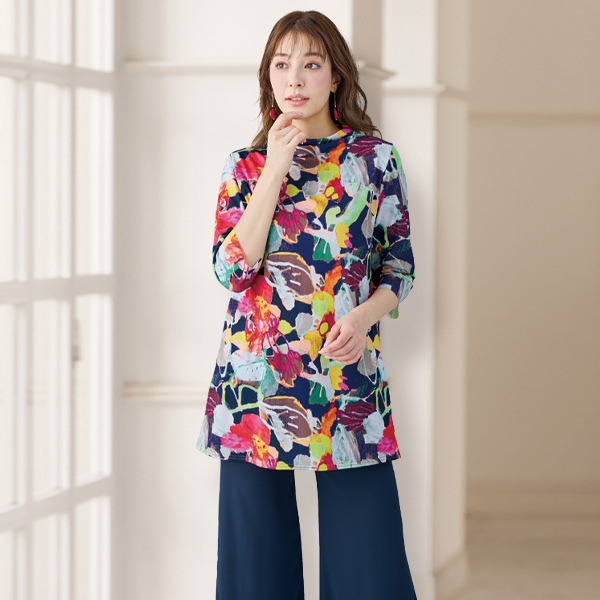 花柄ロングプルオーバー
