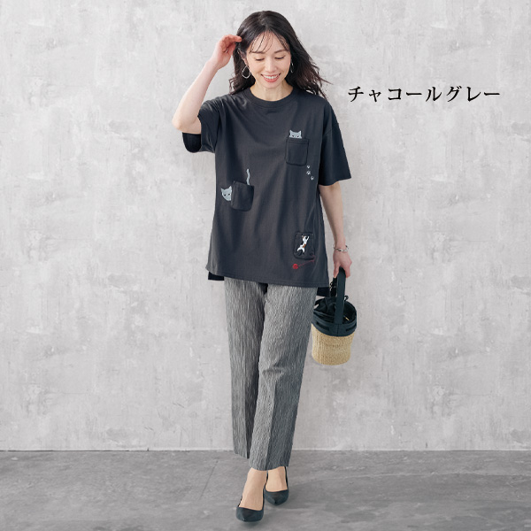 いろいろネコと多ポケットロングプルオーバー