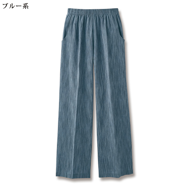 麻混かすり織りワイドパンツ 大きいサイズ M L LL 3L