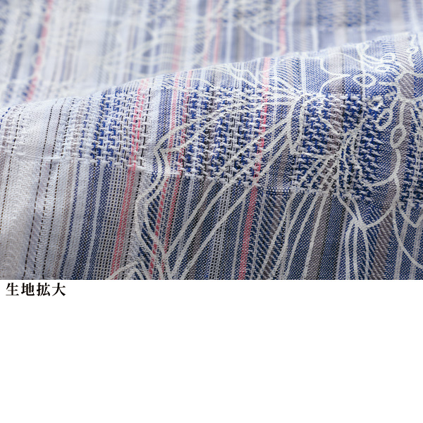 先染めストライプ 花柄プリントブラウス
