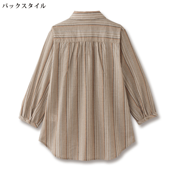 接触冷感 綿麻先染め 多色ストライプブラウス