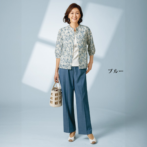 レーヨン混デニム セミワイドパンツ 大きいサイズ M L LL 3L