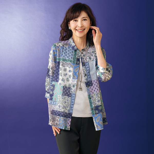 綿シフォンボイル プリントブラウスジャケット