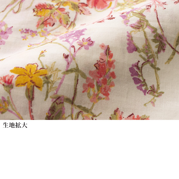 綿100％ 花柄シャーリングブラウス