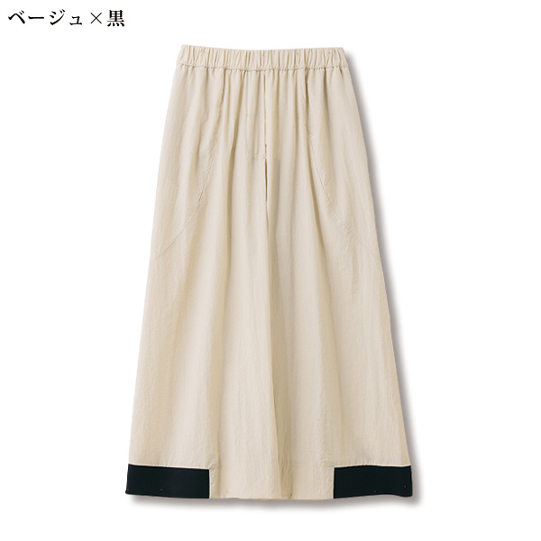 ワイドパンツ風異素材使いスカート