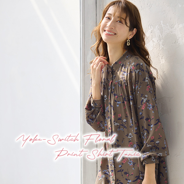 ヨーク切替え花柄プリントシャツチュニック