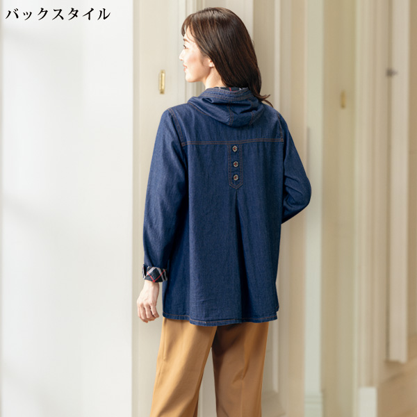 チェック使いデニムジャケット