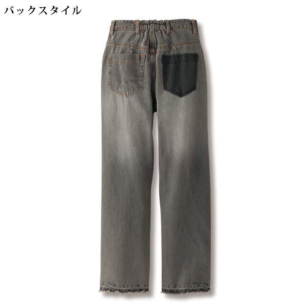 ダメージ加工セミワイドデニムパンツ 大きいサイズ M L LL 3L