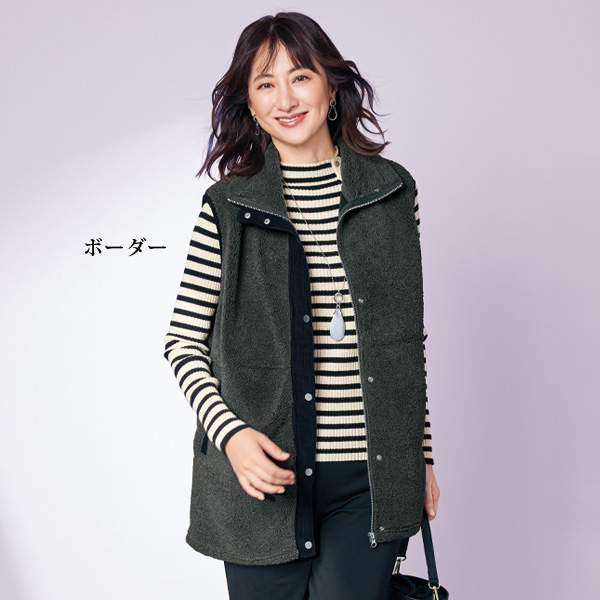 多ボタン使いリブニットプルオーバー