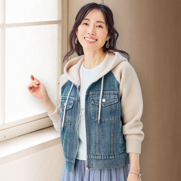 異素材切替えフード付ブルゾン