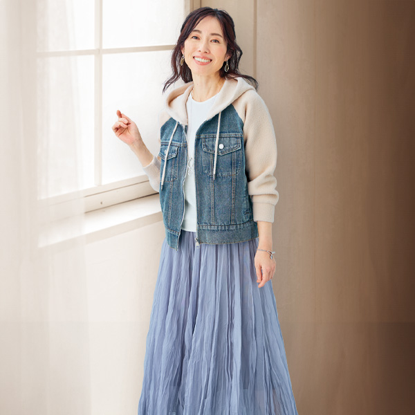 異素材切替えフード付ブルゾン