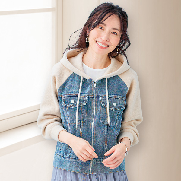 異素材切替えフード付ブルゾン