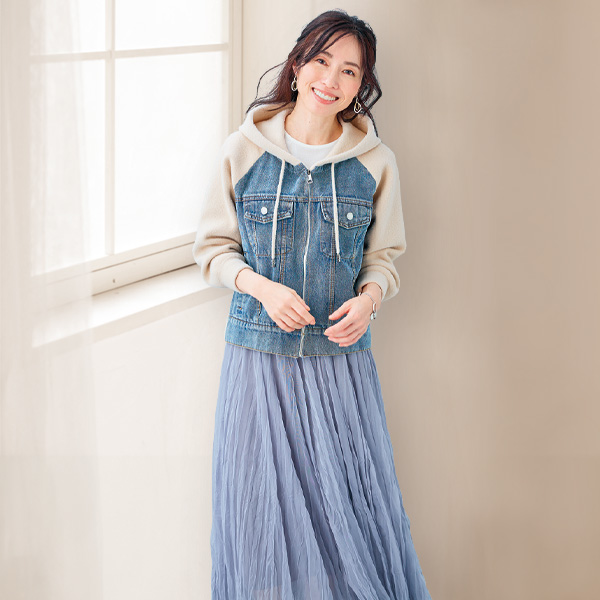 異素材切替えフード付ブルゾン