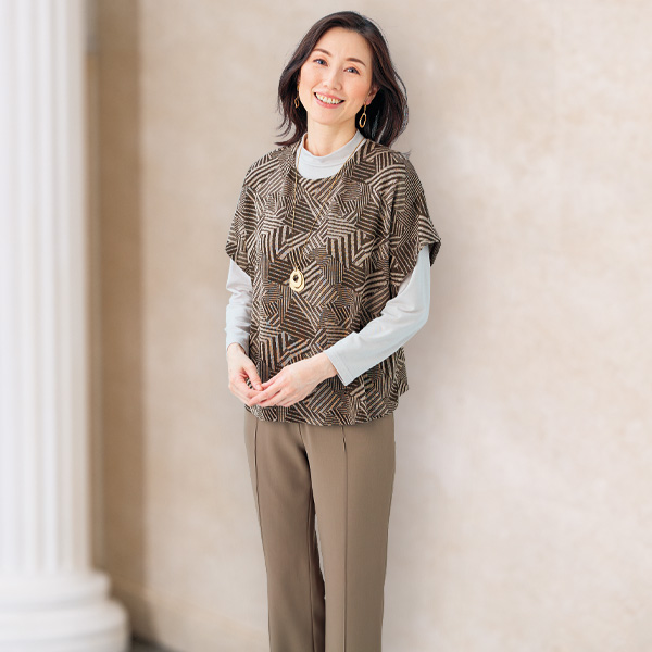 杢調ジャカードゆったりベスト