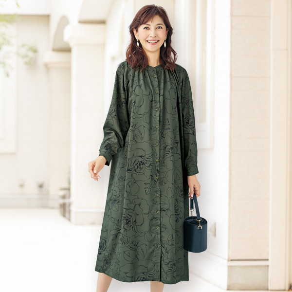 線描き花柄プリントワンピース