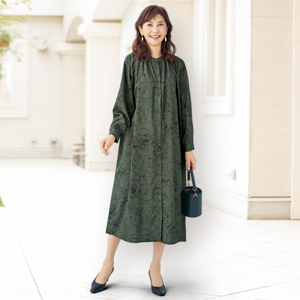 線描き花柄プリントワンピース