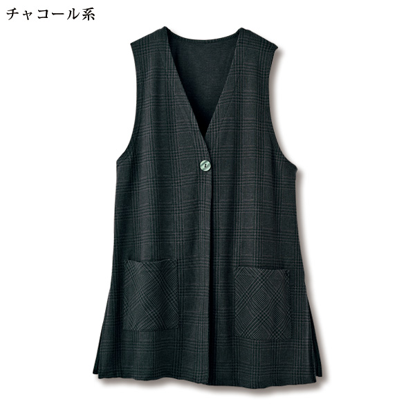 グレンチェック柄カットソーロングベスト