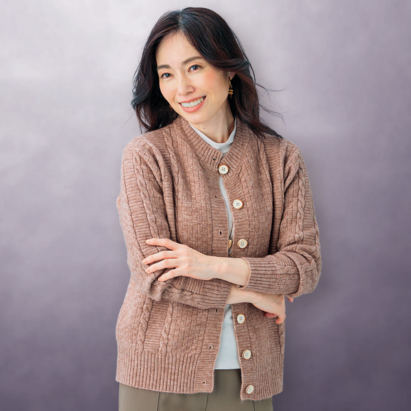 変化編みニットカーディガン
