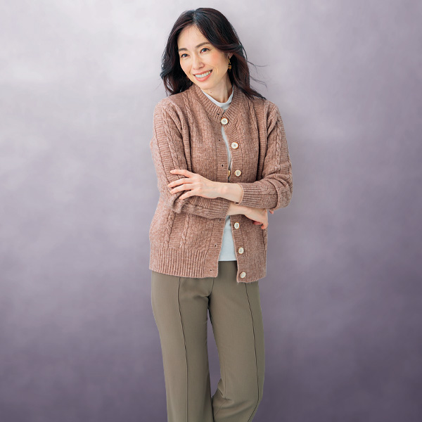 変化編みニットカーディガン