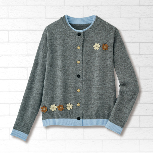 花モチーフ配色ニットカーディガン