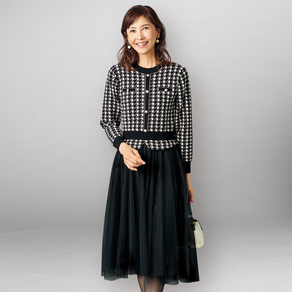 ニット切替えドッキングワンピース