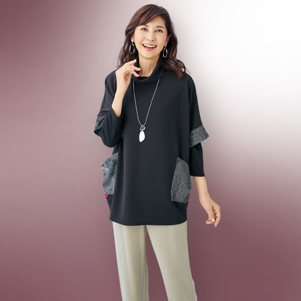 和柄プリント切替えドルマンゆったりベスト