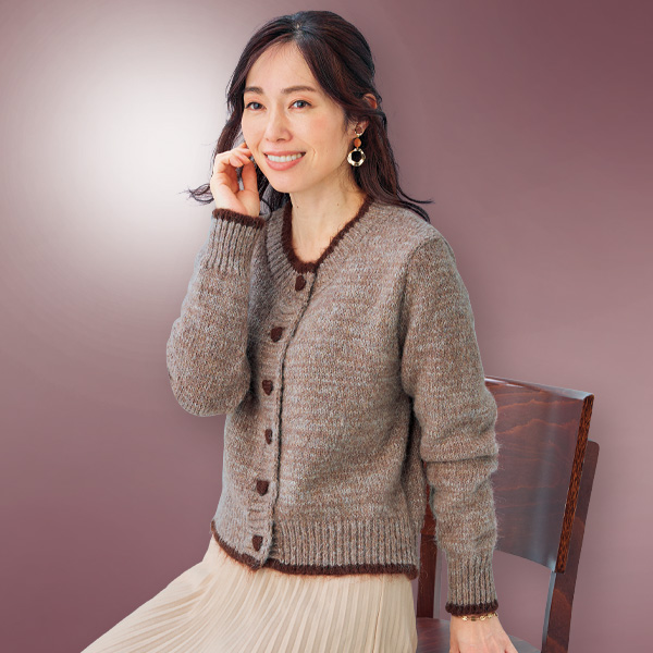ハートボタン配色ニットカーディガン