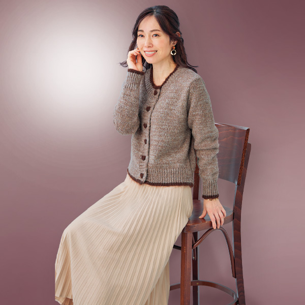 ハートボタン配色ニットカーディガン