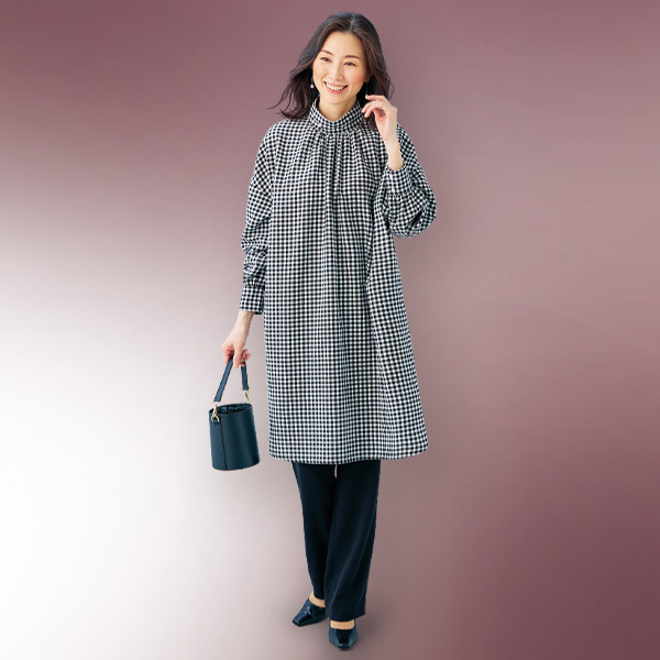 ギンガムチェック ギャザーチュニック